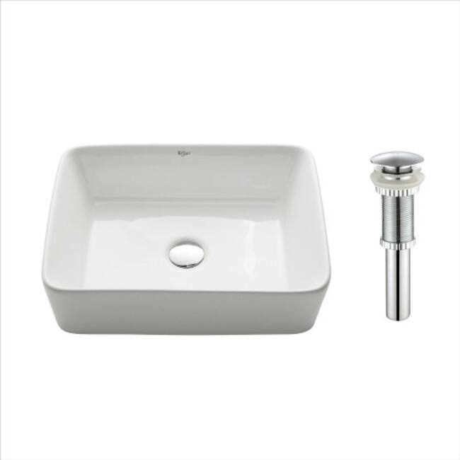 Kraus 18-3/4" Ceramic Vessel Bathroom Sink - Includes Pop-Up Drain - Chrome