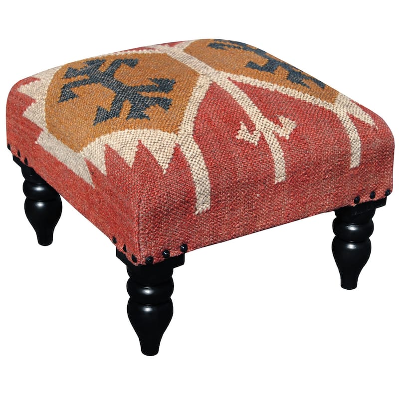 Handmade Tribal Kilim Ottoman Footstool (India) - 16" x 16" x 12"