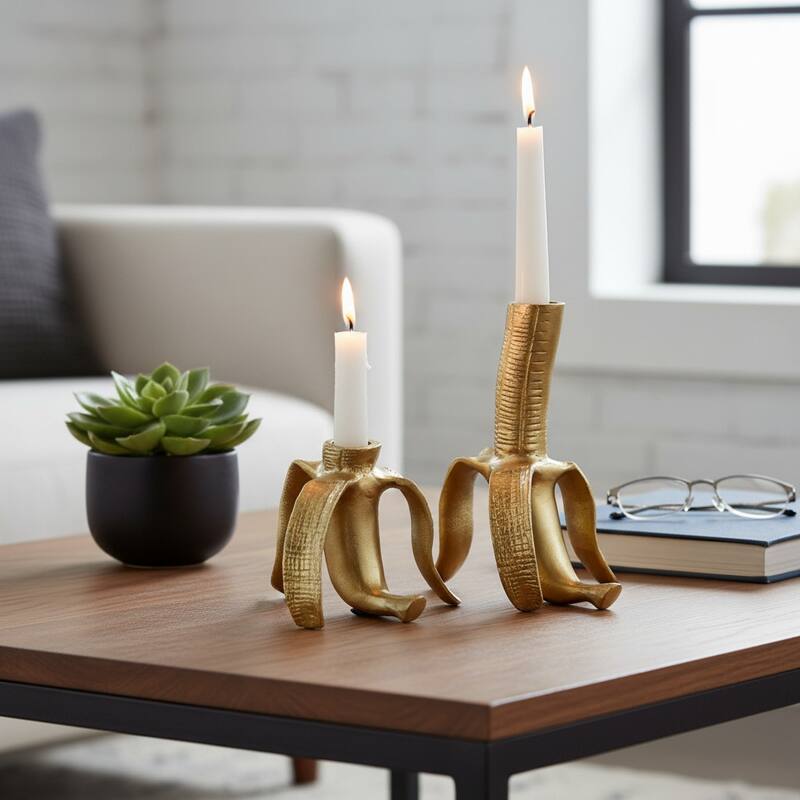 Metal Banana Taper Candle Holders Set of 2 - Gold, 5/7 in. - 7.0"