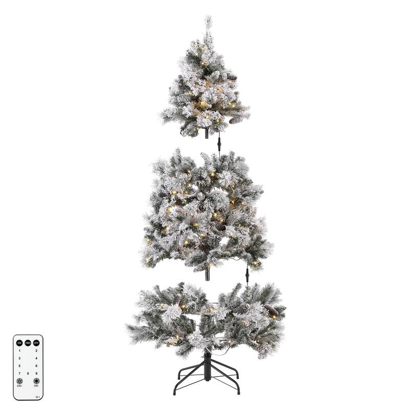 SAFAVIEH 5.5 Ft, Frosted Green, Pre-Lit Artificial Christmas Tree With Pine Cones - 40"W x 40"D x 66"H