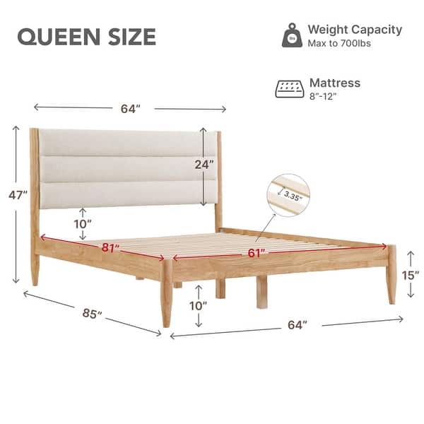dimension image slide 5 of 6, Spruce & Spring Mason Upholstered Platform Bed Frame with Headboard