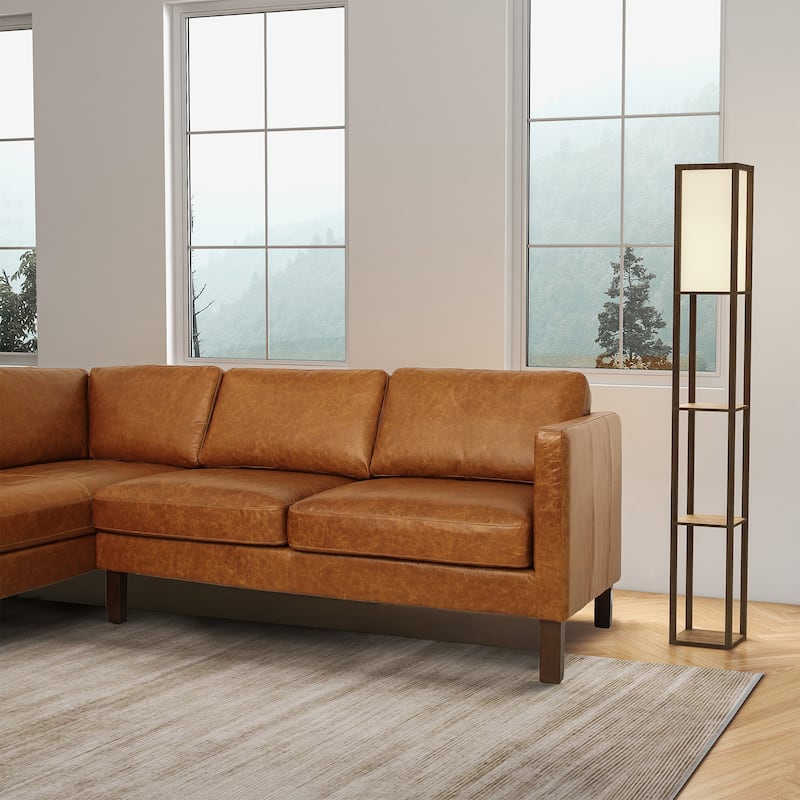 Mira Mid-Century Modern Comfortable Genuine Leather L Shaped Sectional