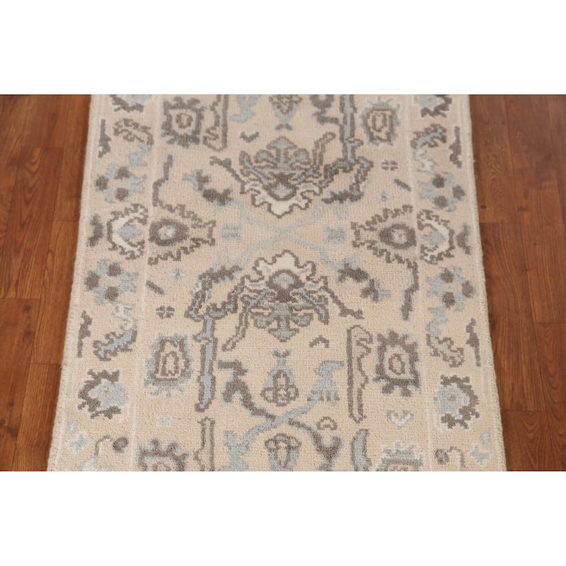 Earth Tone Oushak Indian Runner Rug Hand-Knotted Wool Carpet - 2'6" x 7'11"
