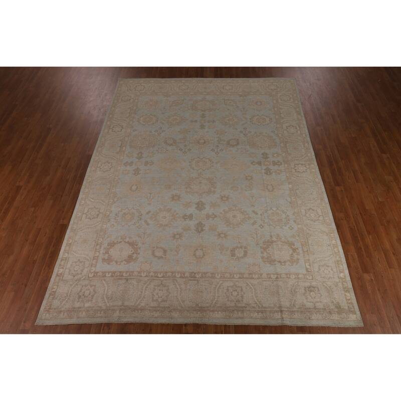 Vegetable Dye Oushak Turkish Rug Hand-Knotted Blue Wool Carpet - 8'11"x 11'8"