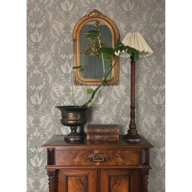 Chris Loves Julia x A-Street Prints Collins Light Blue Damask Wallpaper