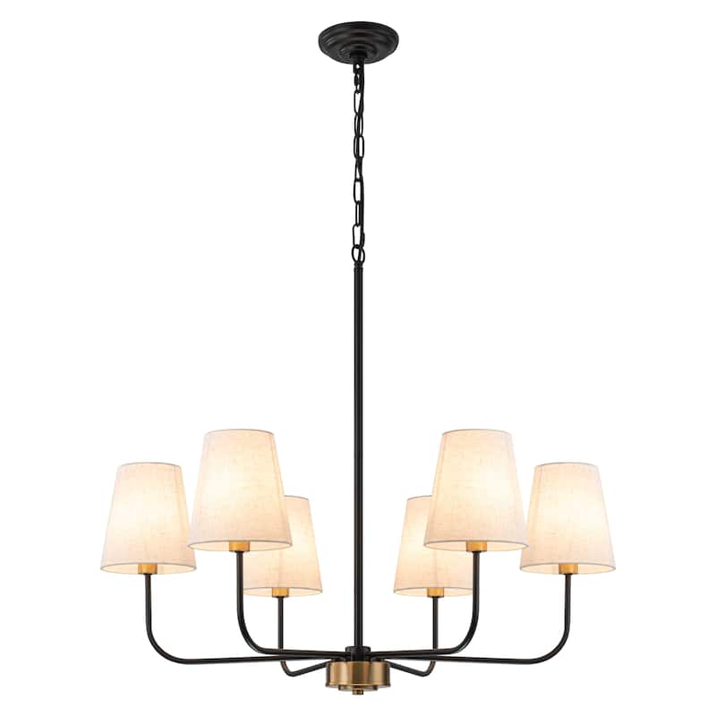 6-Light Metal Chandelier with White Linen Shades