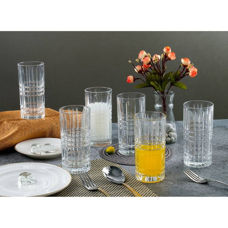 Lorren Home Trends 12 OZ Drinking Glass-Textured Cut Glass, Set of 6