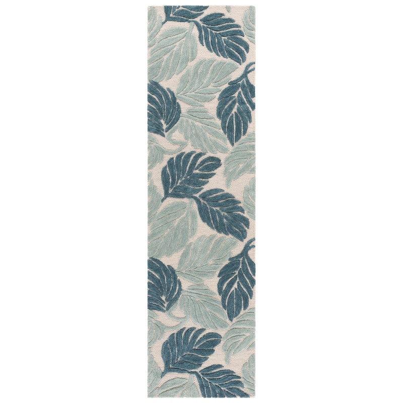 SAFAVIEH Handmade Jardin Dilbagh Wool Rug - 2'3" x 9' Runner - Blue/Ivory