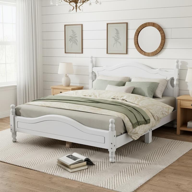 Solid Wood Platform Bed Frame by Harper&Bright Designs - White - Queen