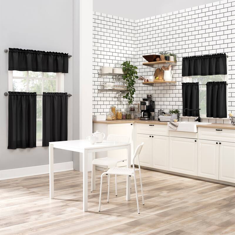 No. 918 Martine Microfiber Semi-Sheer Rod Pocket Kitchen Curtain Valance and Tiers Set