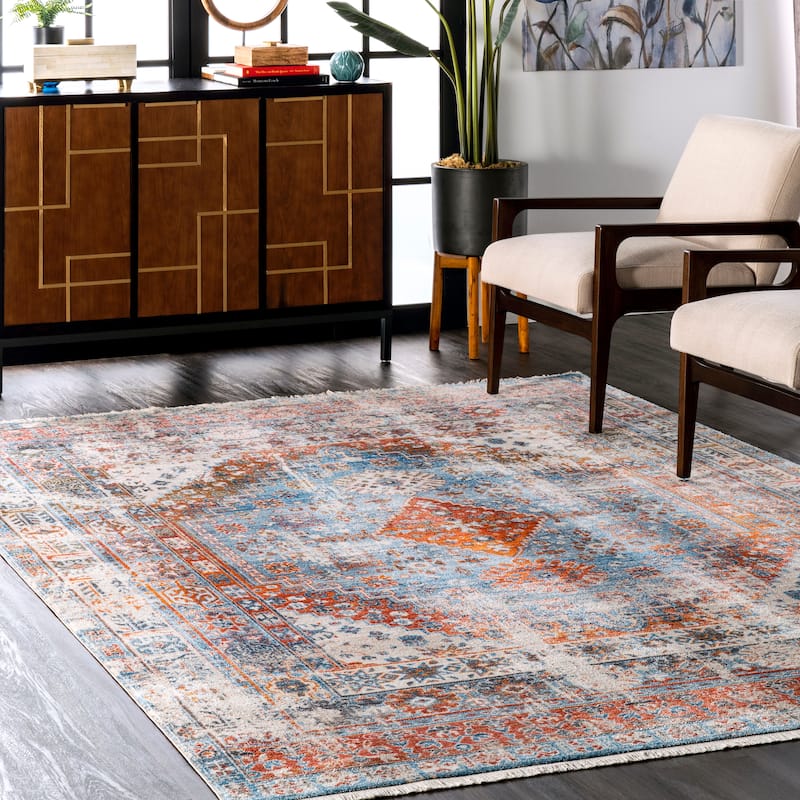 Nuloom Farley Medallion Fringe Area Rug - 5' Square - Blue - Runner