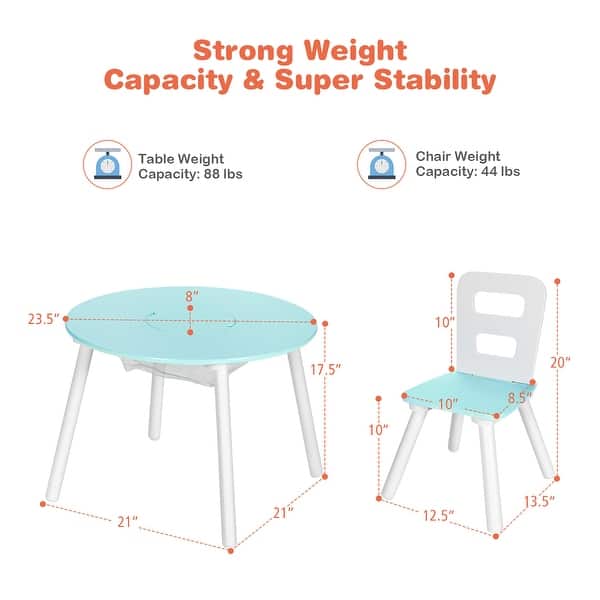 dimension image slide 0 of 5, Costway Kids Wooden Round Table & 2 Chair Set w/ Center Mesh Storage - See Details