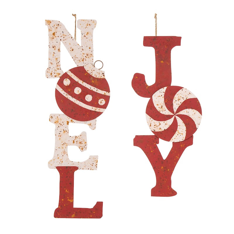 Glitzhome 36"H Christmas Rusty Metal JOY & NOEL Sign Yard Stakes Garden Decor (Two Functions)