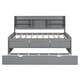 preview thumbnail 12 of 13, Full Size Wooden Captain Bed with Built-in Bookshelves, Three Storage Drawers, and Pull-Out Trundle, Classic Light Grey Design