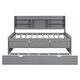 preview thumbnail 12 of 12, Full Size Wooden Captain Kids Bed with Built-in Bookshelves, 3-Storage Drawers & Pull-out Trundle, Easy Assembly, Light Grey