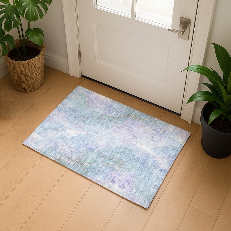 Premium Washable Super Soft Modern Contemporary Mayfield Rug - Sky - 1'8" x 2'6"