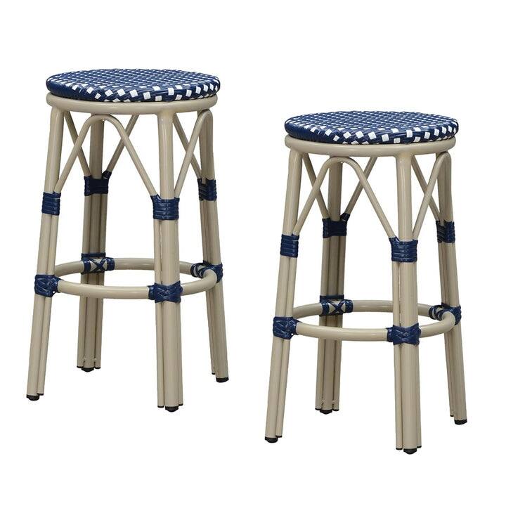 PURPLE LEAF Patio Bar Stools Set of 2 Handwoven Wicker Bar Height Stool Modern Aluminum High Bar Chairs - Counter Height Blue & white