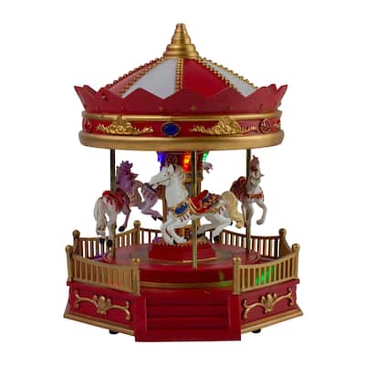 9.25" LED Lighted Animated and Musical Carousel Christmas Village Display Piece