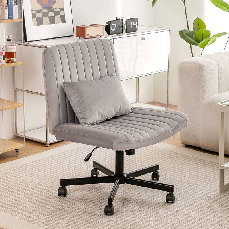 Velvet Criss Cross Armless Office Chair with Wheels - Versatile for Home Office, Meditation & Makeup