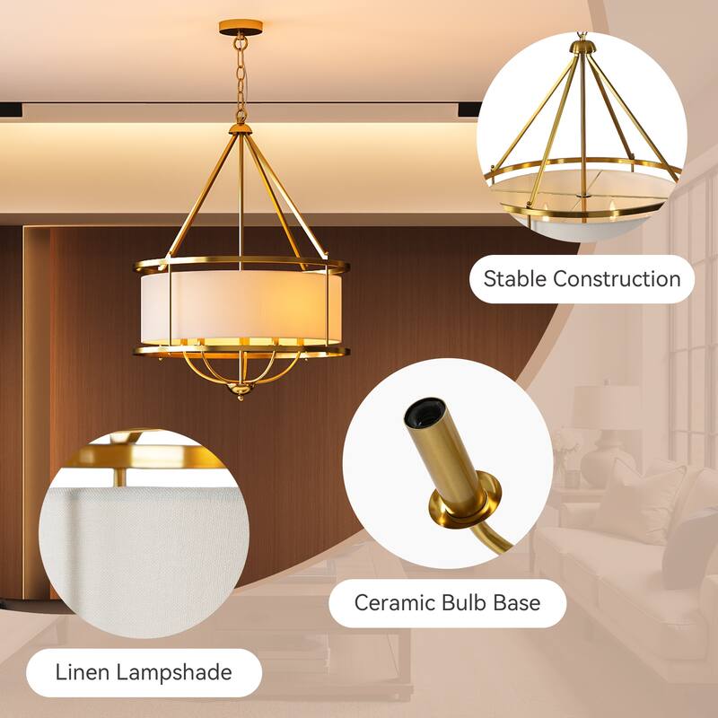 24-Inch Luxury Drum Pendant Light with Adjustable Chain, Fabric Chandelier
