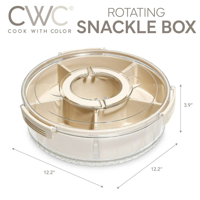 COOK WITH COLOR Round Snackle Box – 6-Compartment Serving Tray with Lid and Handle,Kids Lunch Box & Meal Prep Snack Container