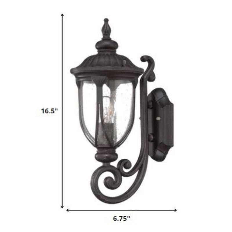 Black Aluminum Outdoor Wall Light with Seeded Glass Flush Mount - 9” x 6.75” x 16.5” (D x W x H)