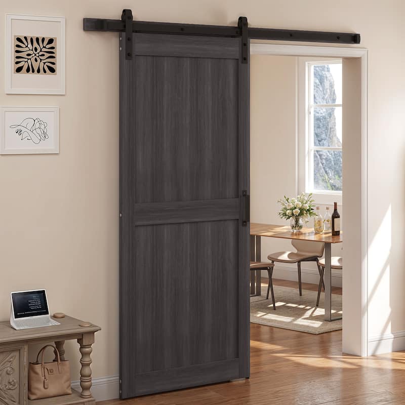 30''/36''/48'' x 84'' Manufactured Wood PVC Paneled Barn Door with Installation - 36"x84" - Grey