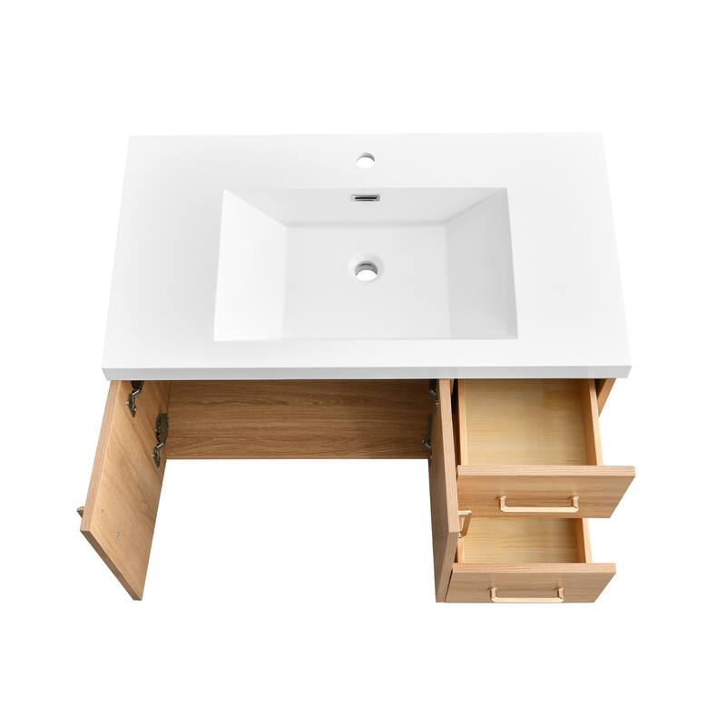 StellarArc 36 in Wall Mounted Single Sink Bathroom Vanity with Integral Sink Top