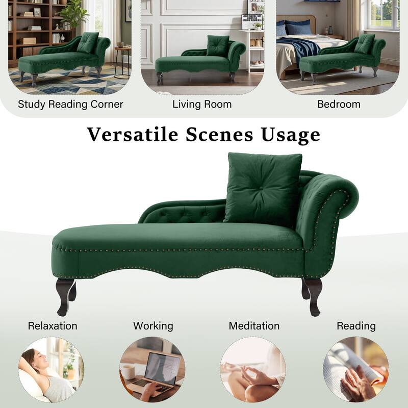 Christopher Knight Home - Bressi Modern Velvet Upholstered Chaise Lounge with Tufted Backrest, Nailhead Trim & Pillow