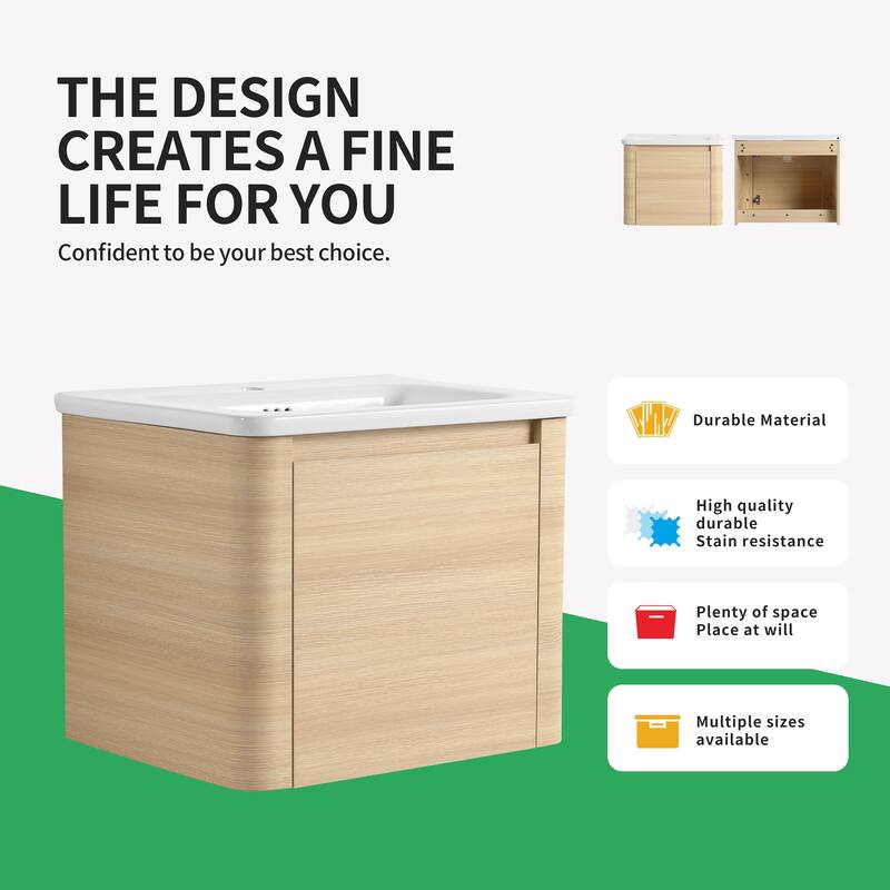 BNK 24''/28''/36''/40''/60''/68'' Bathroom Vanity With Sink, Floating Bathroom Vanity with Soft Close Doors and Shelf