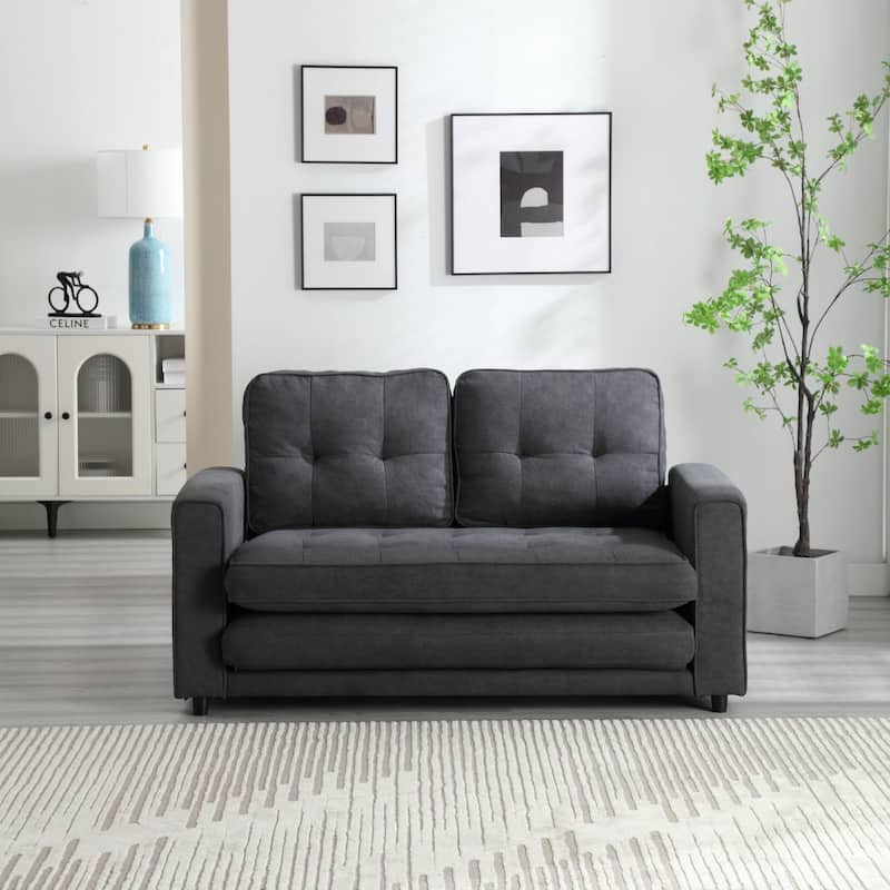 Velvet 55" Convertible 3-Fold Loveseat Sofa Bed: Pull-Out Feature, Side Storage Pocket