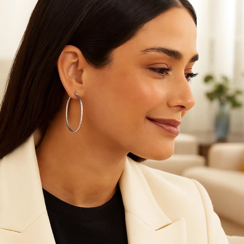 MayaMila Hoop Earrings with Twist Texture in Sterling Silver
