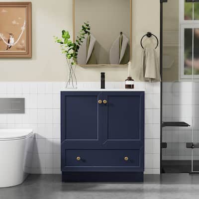 Solid Wood Bathroom Vanity Cabinet with Ceramic Undermount Sink Top Skirting Design