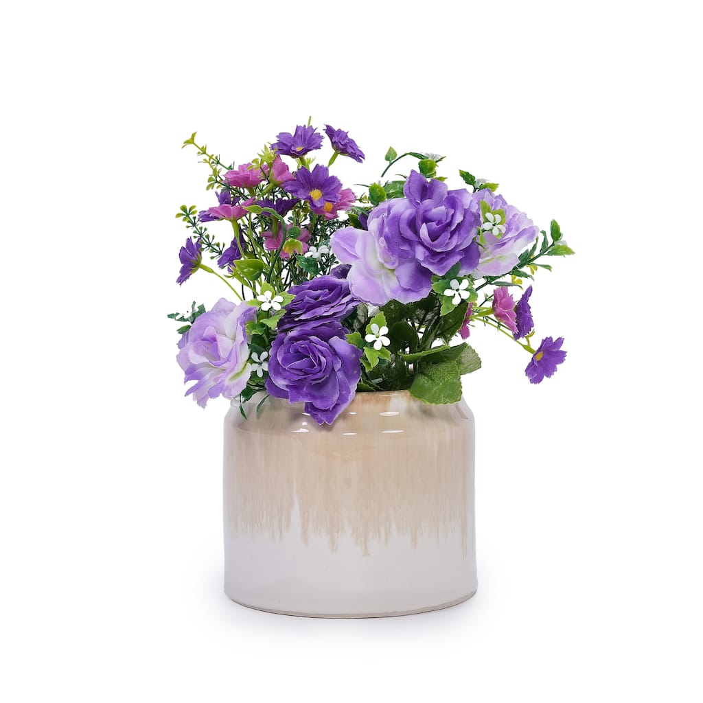 Set of 2 Gradient Ceramic Flowerpot White Brown