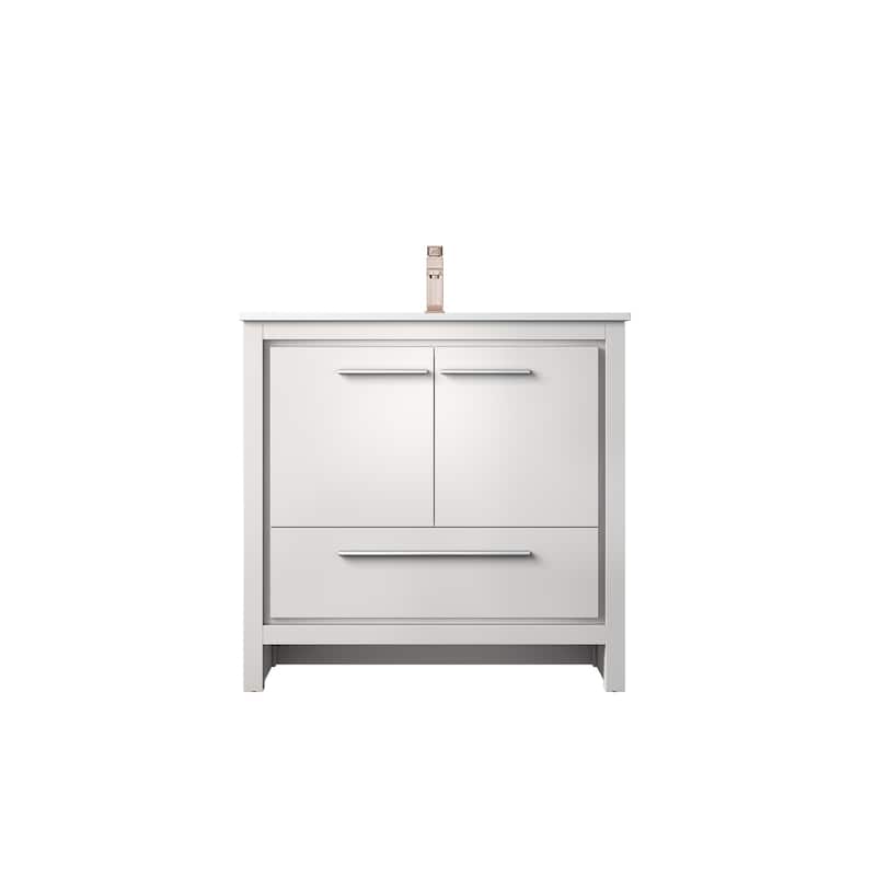 Lafarre Bath Vanity Cultured Marble Top, Sink and Rose Gold Faucet - 36 inch - White