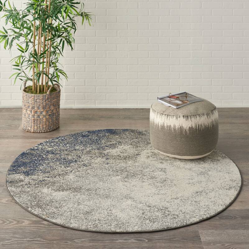 Nourison Passion Colorful Modern Abstract Area Rug - 4' Round - Charcoal/Ivory