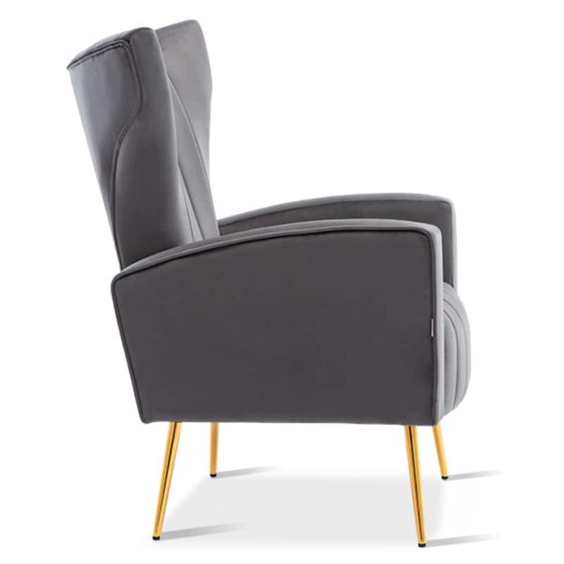 Velvet Accent Chair, Wingback Arm Chair with Gold Legs, Upholstered Single Sofa for Living Room Bedroom