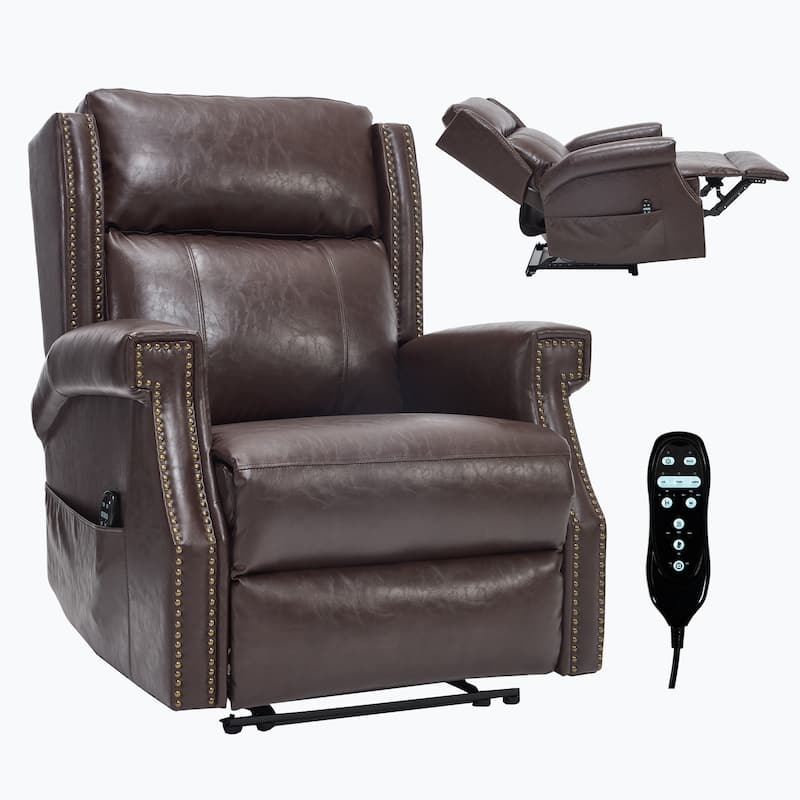 Roomfitters Manual Massage Recliner, Vintage Waxed Faux Leather Chair with Heat and 155-Degree Recline
