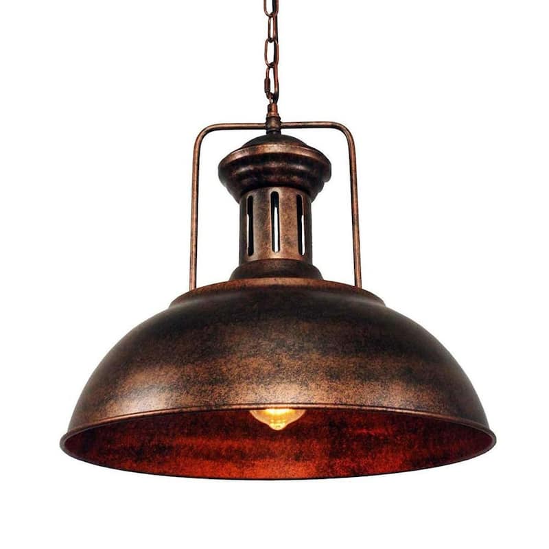 Industrial 1-Light Metal Dome Pendant Light Black Rusty 16in