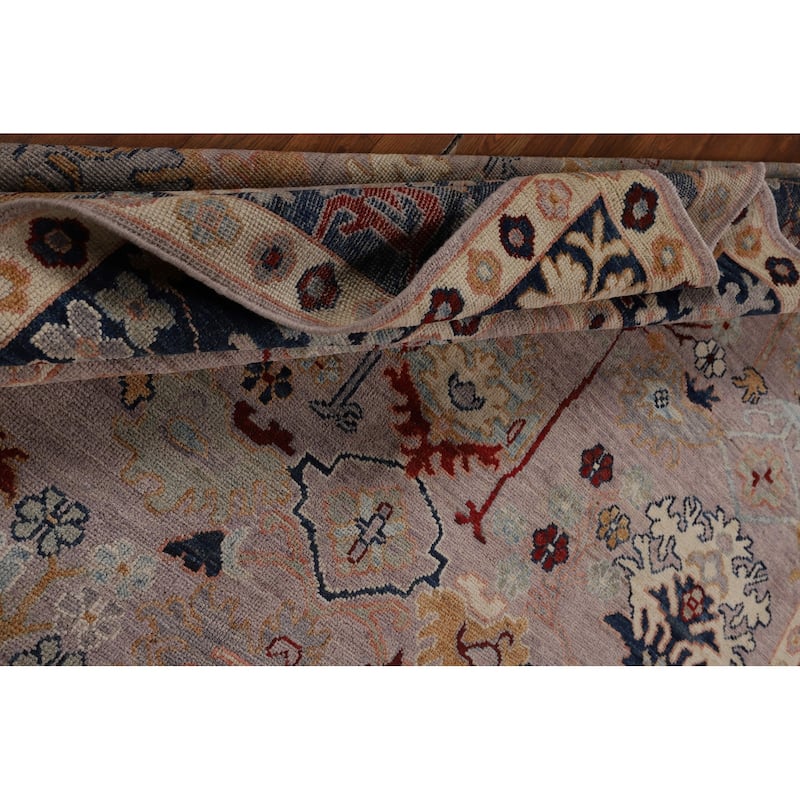 Vegetable Dye Oushak Turkish Rug Hand-Knotted Floral Wool Carpet - 8'0"x 9'11"