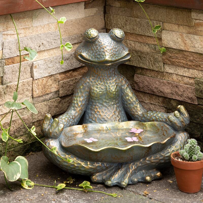 Bronze 28" H MGO Wealth Stacked Frog Statue Zen-style Coastal-style Sculpture Indoor Outdoor Figurine by Glitzhome