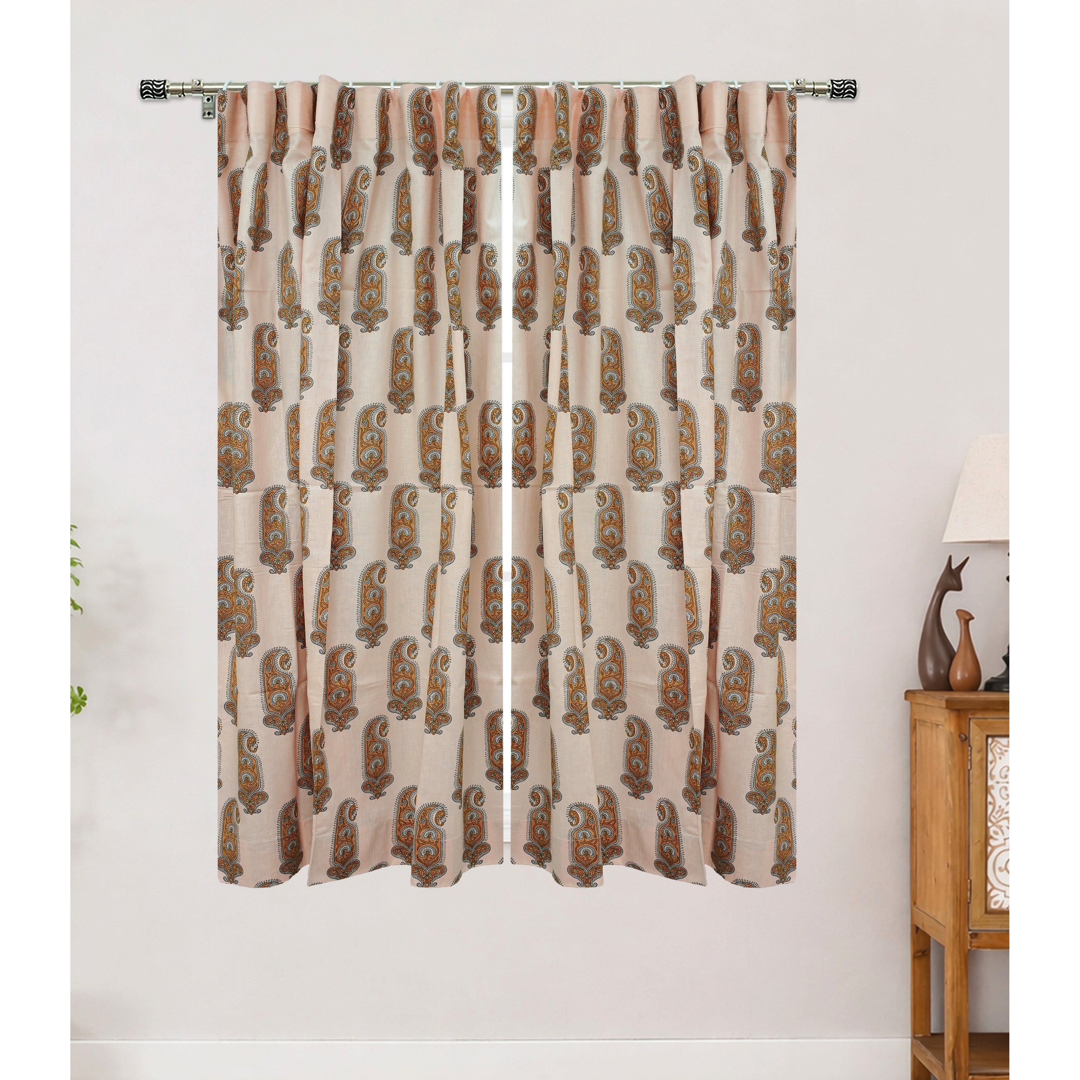 Fabdivine Artisan Hand Block Printed Floral Drape for Living Room, Bedroom & Window Hanging, Namokar