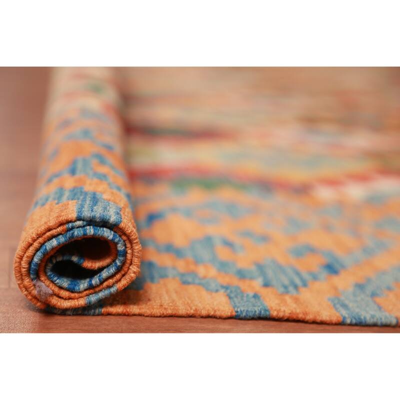 Reversible Kilim Oriental Rug Hand-Woven Tribal Reversible Wool Carpet - 10'0"x 12'10"
