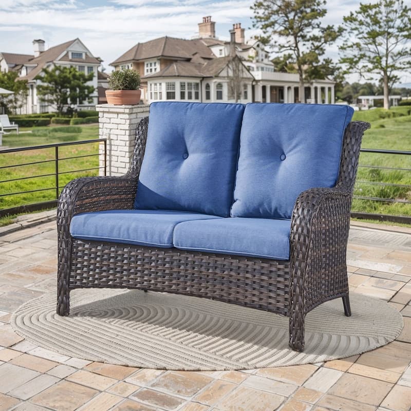 Gymojoy Patio Rattan Loveseat Sofa Outdoor Wicker Loveseat