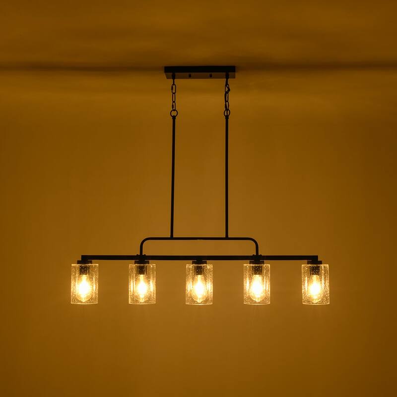 Farmhouse 5-Light Clear Seedy Glass Shade Linear Island Chandelier