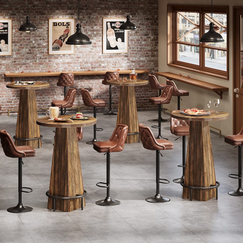 Home Bar Unit, High Round Bar Table with Footrest for Pub, Dining Room, Kitchen - 23.62" L x 23.62" W x 37.4" H