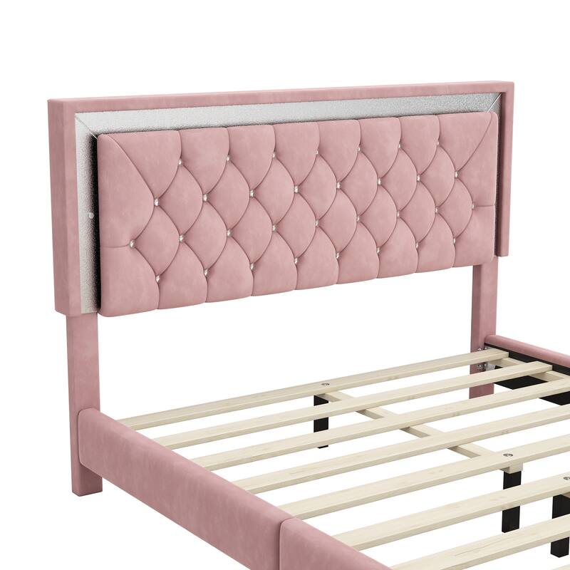 Queen Size Upholstered Bed Frame with LED Lights - On Sale - Bed Bath