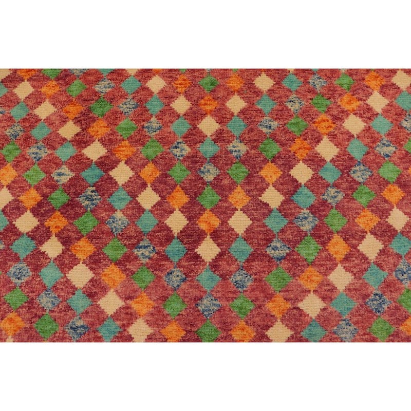 Shabby Chic Balochi Duffy Magenta/Blue Hand Knotted Wool Rug - 5'1'' x 8'4''