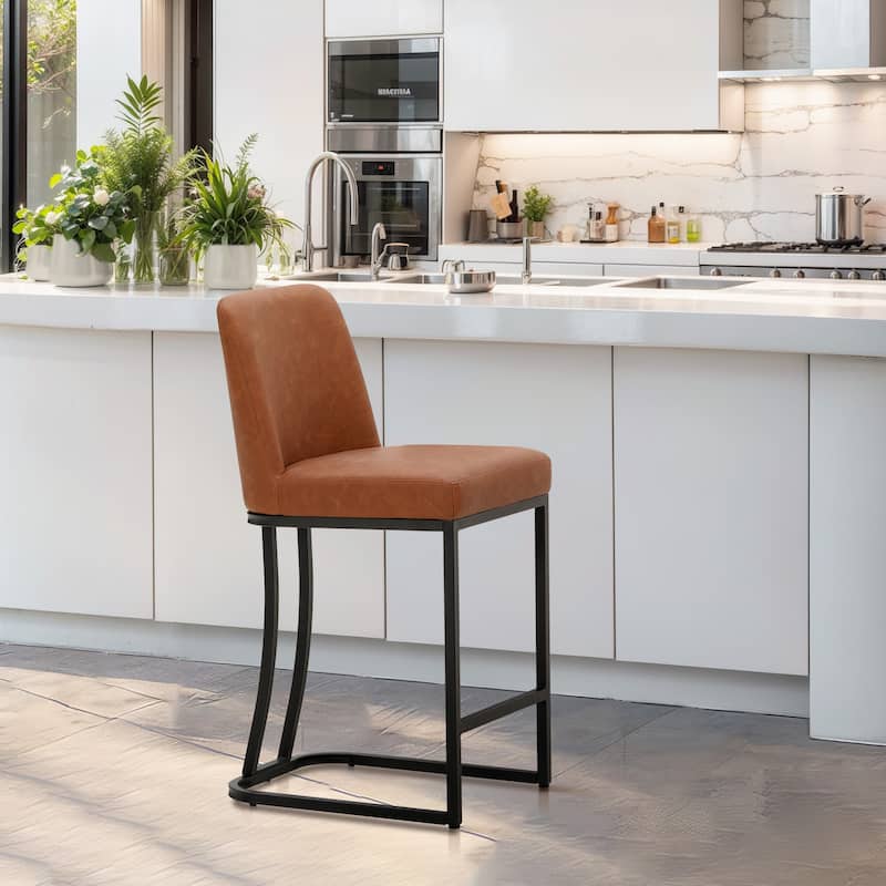 Modern Square PU Leather Bar Stool with Metal Frame
