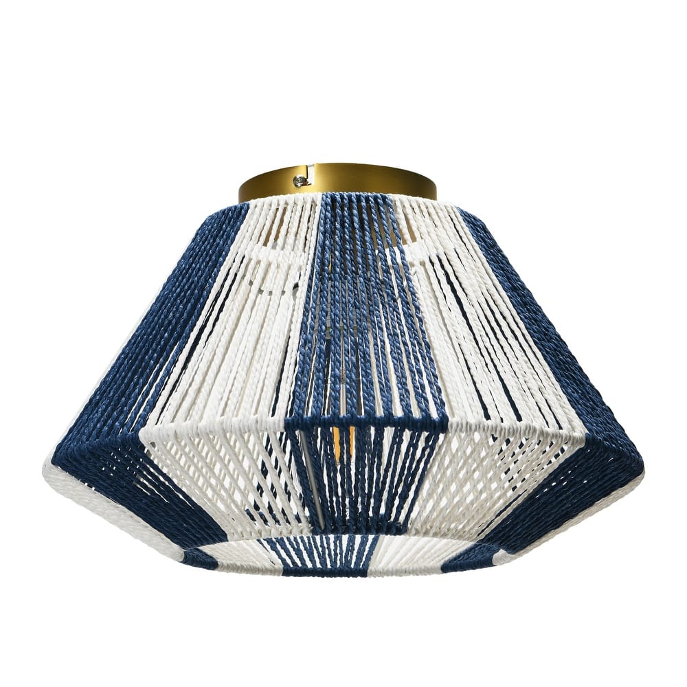 Rattan Shade Ceiling Lamp - 13.8"L x 13.8"W x 8.9"H